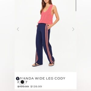 Wide Leg Navy Pant and jacket with Pink Stripes